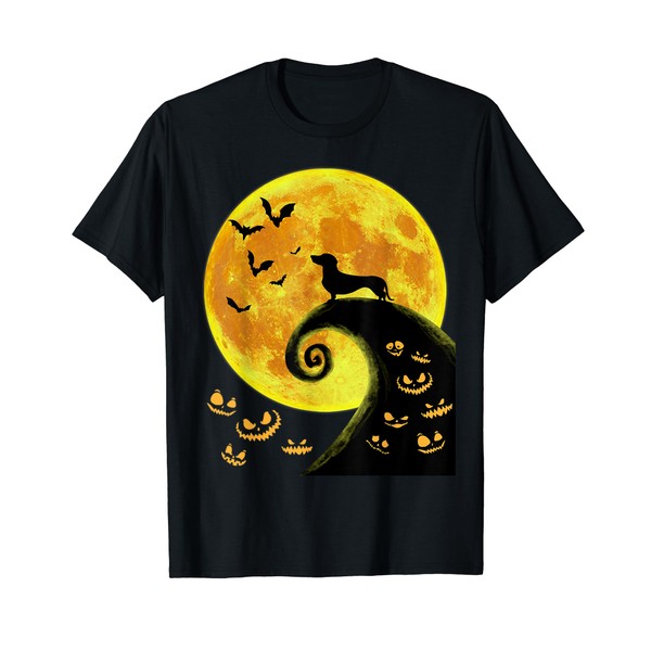 Funny Dachsund And Moon Halloween Costume Weiner Dog Lover T-Shirt