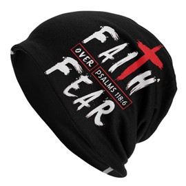 Jesus Christ Christian Faith Over Fear Beanie Hat for Men/Women Elasticity Winter Skull Cap Warm Soft Knit Hat Lightweight Running Hat Black