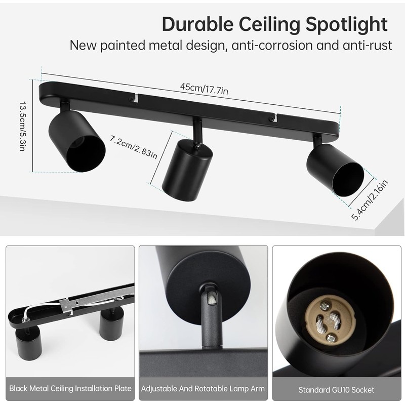 SGGSHENNAN Adjustable Spotlight Ceiling Light Fixture 3 Light Gu10 Track