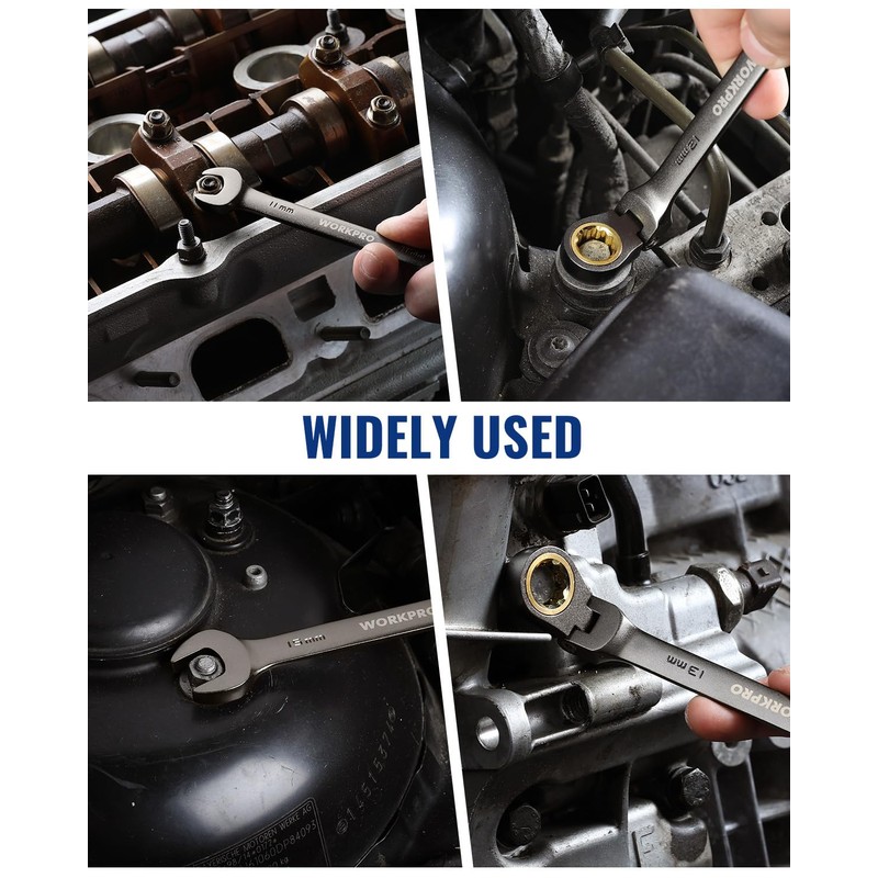 WORKPRO 8-piece Flex-Head Ratcheting Combination Wrench Set, Metric 9-17 mm,
