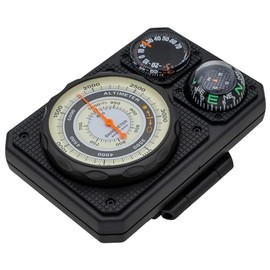 Evertrust NO1230 Altimeter, Travel Aid Analog Barometer, Thermometer, Oil Compass, Mini Light, Black