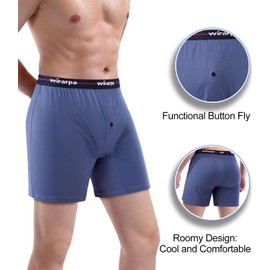 wirarpa Men's Boxer Underwear 100 Cotton Boxers Loose Boxer Shorts Button Fly 4 Pack Black Grey Red Blue Small