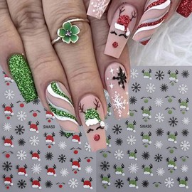 Christmas Nail Art Stickers 3D Glitter Gingerbread Man Candy Christmas Nail Stickers 6PCS Snowflake Snowman Hat Tips Elk Winter Nail Adhesive Decals Nail Art Supplies for Manicure Nail Art Decorations