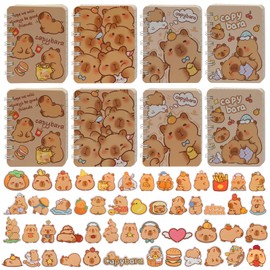 POXIAOER Notizbuch A7, 8 Stück Kleines Notizbuch Tragbar im Taschenformat Notizblock Liniert 10 x 8cm Mini Notizbuch Büro Schule Schreibwaren Kawaii Capybara Notizbuch mit 50 Stück Capybara Sticker