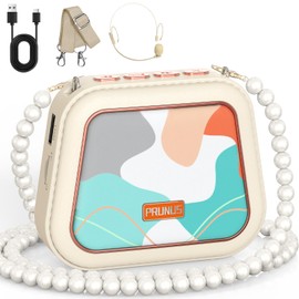 Voice Amplifier for Teacher,Portable Wired Voice Amplifier with Microphone Headset and Speaker,Rechargeable Mini Voice Amplifier for Classroom,Speech,Training,Tour Guide,Pearl Chain Design (Beige)