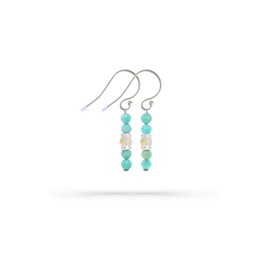 Liberty Angels - Gemstone / Natural Stone Pearl Earrings Hanging with 925 Silver Beads and Genuine Opal - Earrings with Certificate, Opal