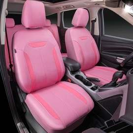 CAR PASS Pink Car Seat Covers Full Set, Universal Breathable Pink Leather Seat Cover Airbag Compatible, Fit for Car SUV Pickup Vehicle Auto Interior, Cute Women Pink