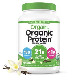 Orgain Organic Plant-Based Protein Powder, Vanilla Bean w Superfoods 2.74 lbs.