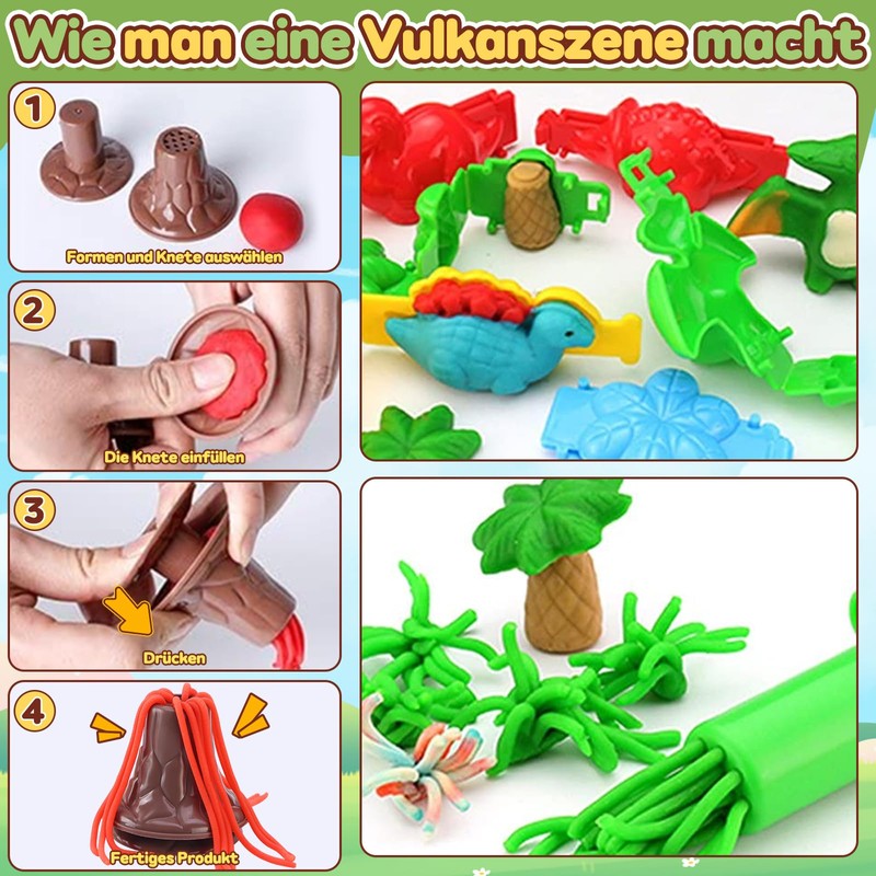 VBACALA Dough Set for Children, Dinosaur Children's Clay with Clay