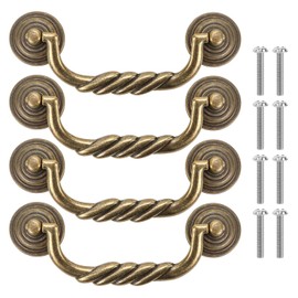 4.5'' C-C Center Drawer Pulls, 4 Pack Antique Bronze Bail Drop Swing Handles for Dresser Cabinet Knob, Vintage Style Brass Handle 114 mm (4.5 Inch) Center to Center Furniture Pulls