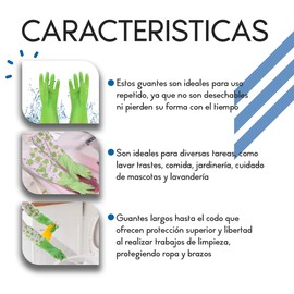 Guantes de Latex con Mangas Largas, Guantes Limpieza para Lavar Platos, Guantes de Trabajo Reutilizables, Guantes Cocina para Limpieza, Horno, Lavado, Trabajo (Verde Lima 1 Par, 1)