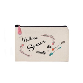 Federmäppchen, 100 % Baumwolle, beste Schwester der Welt, Geschenkidee, Weihnachten, Geburtstag, Party, beige, 20 cm, Etui