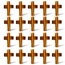 QINJIEJIE Pack of 20 Cross Crystals Stone Healing Crystal Tiger's Eye Easter Cross Gemstone Christian Crosses Gift Decoration Worry Stones Easter Crosses Gift