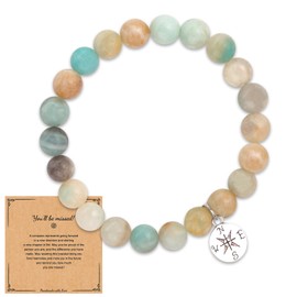 Anxiety Bracelet, Natural Stone Healing Bracelet for Women, Elastic Beads Bracelet Gemstone Zebra Anxiety Crystals Bracelet with Compass Card, Bead Bracelets Healing Anxiety Bracelet for Girl Women