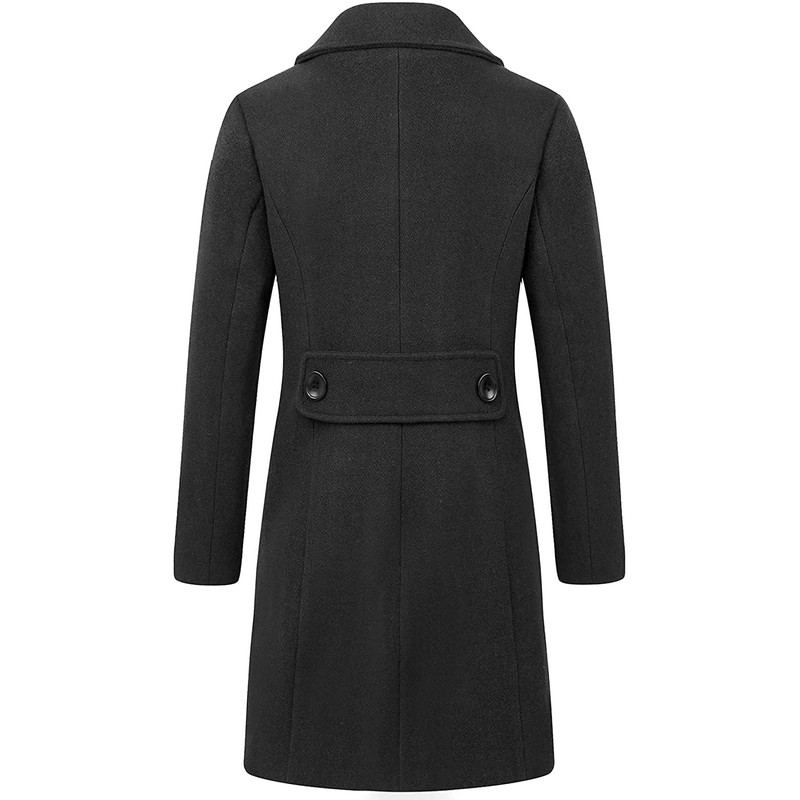 chouyatou Women Elegant Notched Collar Double Breasted Wool Blend Over