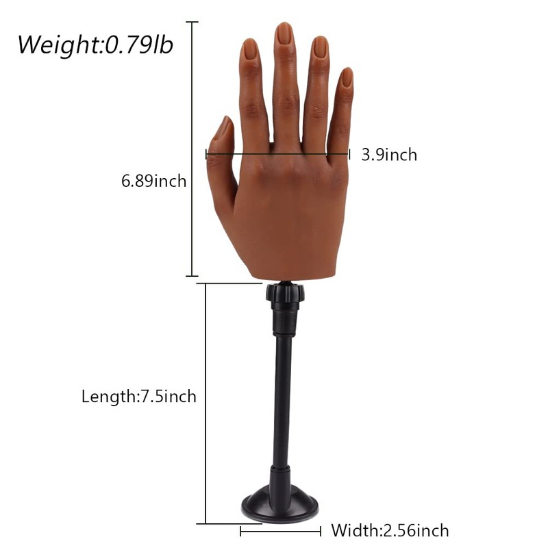 Practice Hand for Acrylic Nails with Stand Bracket, Silicone Fake