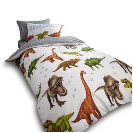 VELVETIO Easy Care Single Kids Duvet Cover Set with Pillowcase, Comfy Girls & Boys Dinosaur Bedding Bedset, Soft Reversible Animal Print Comforter Quilt, Multi