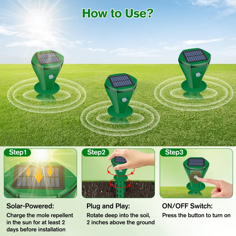 Mole Repellent Solar Powered Ultrasonic,Deer Repellent Devices,Gopher Trap Groundhog Repeller,Sonic