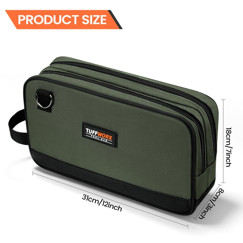 TUFFWORX Tool Bag, Dual Compartment Storage Pouch (Gray)