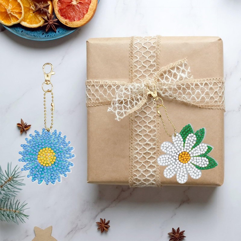 12 Pcs Diamond Art Painting Keychain Double Sided,Flower Art Full