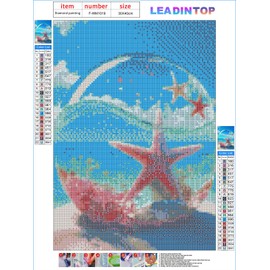 LEADINTOP Diamond Art, Square Beads, Seaside, Starfish, Seashells, 11.8 x 15.7 inches (30 x 40 cm), Scenery, Mosaic Art, Full Paste Design, Square Beads, Diamond Painting, Popular, Bead Art, Bead Painting, Cute, Stylish, Adult, Kids, DIY, Handicraft Kit,