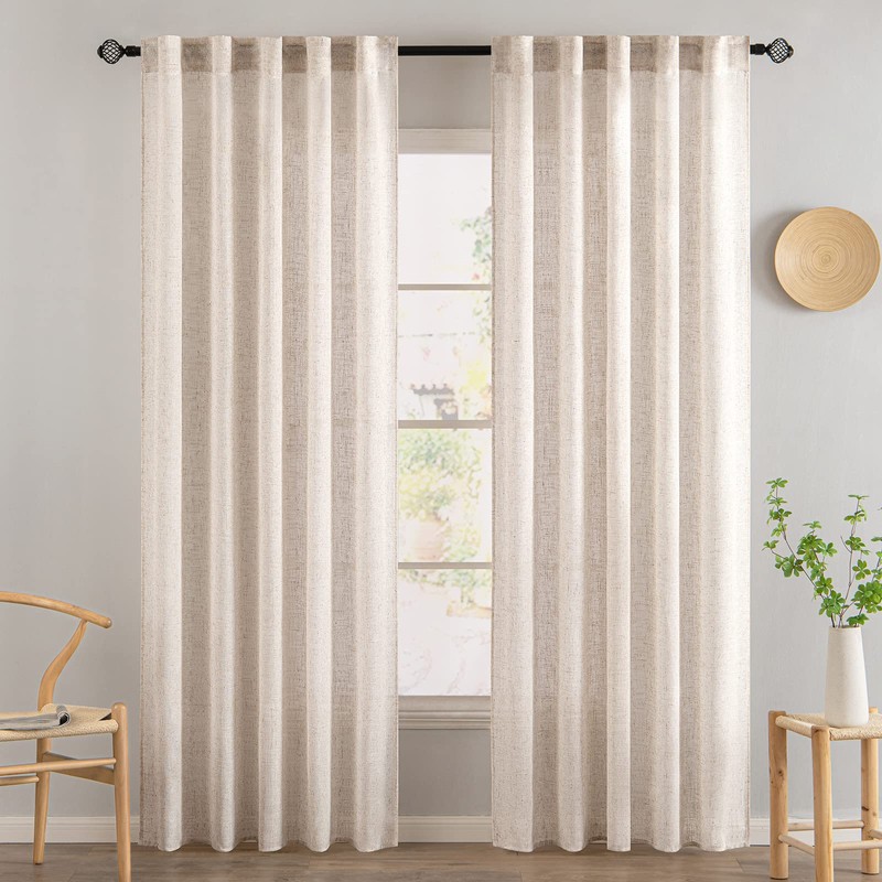 MIULEE Natural White Linen Curtains 84 Inch Long for Bedroom