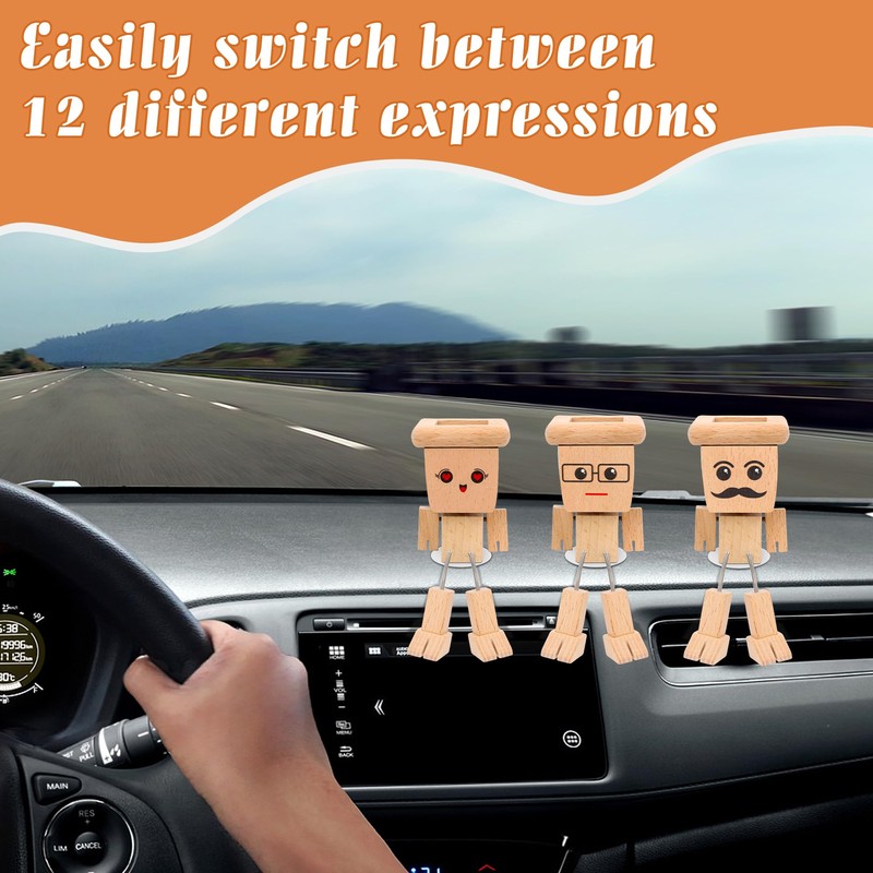 Zhaoyao Shaking Wooden Man for Car Dashboard with 12 Magnetic