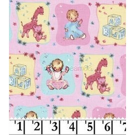 David Textiles Cute Babies ABC Pink Blocks Teddy Bear Giraffe Toys Cotton fabric by the yard