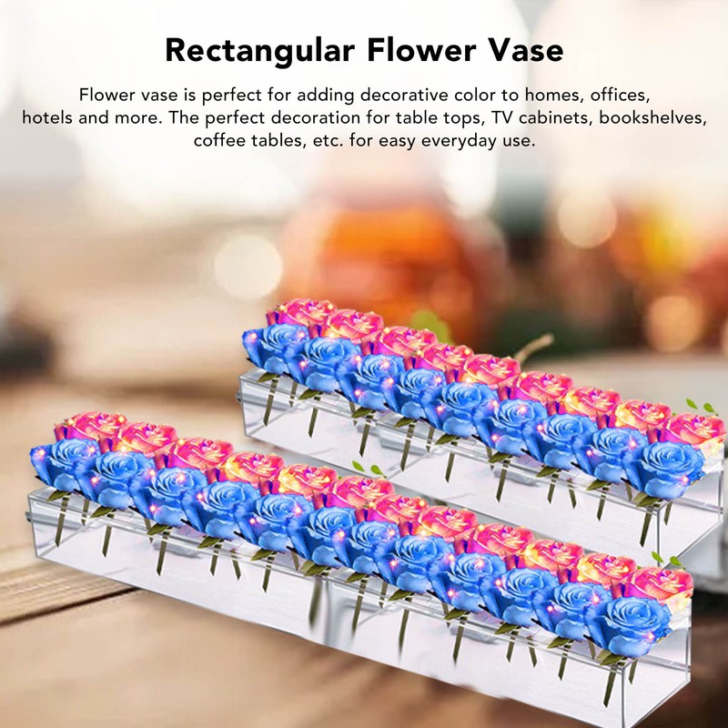 Clear Acrylic Flower Vase Multi Holes Elegant Decorative Long Rectangle