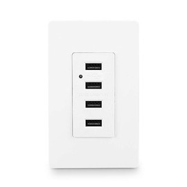 LEOD 4.2A Output High Speed 4 USB Port Charger Wall Outlet and LED Green Indicator Light with 2 TypesWall Plates(standard and screwless included), USB outlet with 4 usb port, White,UL Listed[1 PACK]