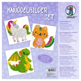 Ursus 21290007 Doodle Pictures Set Fantasy Animals, 6 Sheets Photo Card 300 g/m², Approx. 22.5 x 22.5 cm Printed on One Side, 200 Sheets of Flower Silk in 11 Different Colours, Includes Craft