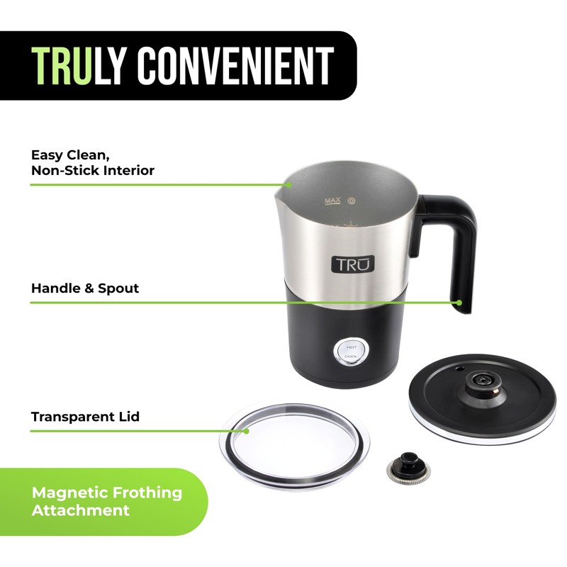 TRU Electric Milk Frother - Convenient Foam Maker for Lattes,