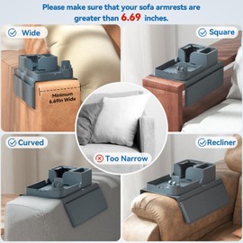 Couch Arm Cup Holder CLESOO Couch Arm Tray Anti-Slip Couch Cup Holder Silicone Sofa Armrest Tray Dual Side Pocket Couch Drink Holder Sofa Caddy Arm Remote Holder Snack Caddy with Phone Holder Blue