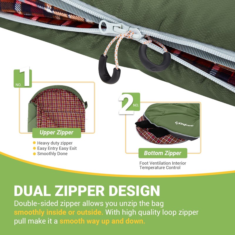 KingCamp Sleeping Bag for Adults, Extra Wide Flannel Sleeping Bag