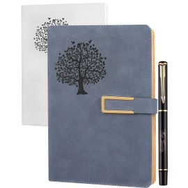 Farfume Journals for Women Refillable Journal Notebook Tree of Life Travel A5 Notebook, with Hardback Faux Leather 100GSM Magnetic Buckle Mothers Day Gifts(Tree of Life-Blue)