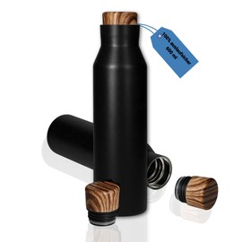 Malmö Premium Vacuum Flask, Water Bottle with 0.6 L Capacity, High-Quality Insulated Flask with Stylish Stainless Steel Design, Colour: Black