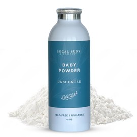 SoCal Suds & Company - Natural Baby Powder Talc-Free - Newborn Essentials with Arrowroot Powder, Kaolin, Aspen Bark Extract for Soft Soothing Protected Skin - Gentle Absorption - Fragrance Free, 4oz