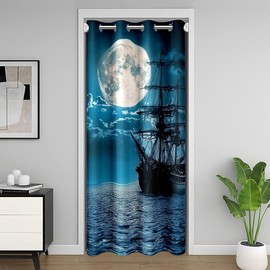 Feelyou Sailing Ship Door Curtain for Doorway Privacy 42" x 80" Moonlight Ocean Sea Closet Door Cover Curtain for Bedroom Living Room Coastal Room Divider Curtain Cover