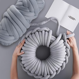 500 g Bulky Core Yarn, Coarse Cotton Polyester Yarn, Arm Knitting Roving Yarn, Crochet 2 cm, Soft Wrapping Tubular Yarn, Filling Cotton Yarn for DIY Pet Bed Sofa Blanket (Grey)