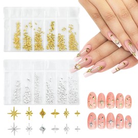 400PCS Star Nail Charms 3D Gold Silver Star Nail Charms, Metallic Star Studs Nail Jewelry Rhinestones Decorations, Manicure Kit Nails Art Supplies Accessories for Women Girls Acrylic Nails