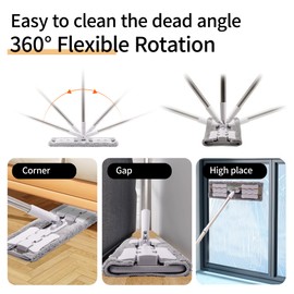 Premium 360° Microfiber Wet Mop for Floor Cleaning; 4 Heavy Duty Reusable Microfiber Pads; Adjustable Height and Sturdy Steel Hardware; Vinyl, Tile, Laminate and Hardwood Floor Mop Cleaner