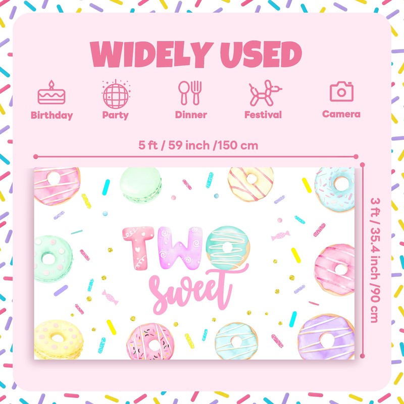 Donut's 2nd Birthday Backdrop Two Sweet Birthday Backdrop Donut Sweet