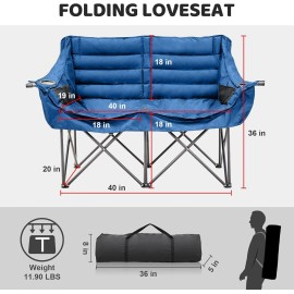 NAIZEA Double Camping Chair 2 Person Loveseat Chair with Cup & Wine Glass Holder