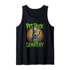 Pet Rock Creepy Cat on Skull Tombstone in Haunted Graveyard Tank Top