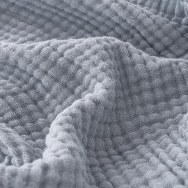 EMME Cotton Blanket, 100% Muslin Blanket, Adults, 150 x 200 cm, 4-Layer Sofa Blankets, Breathable, Soft Blanket, All Seasons, Prewashed, Couch Blankets, Cotton Bedspread, Grey Blue