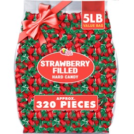 Strawberry Hard Candy - 5 Pounds - Strawberry Bon Bons - Filled Hard Candies