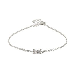 Vanbelle Sterling Silver - Rhodium Plated with 925 Stamp - Centered Baguette Cubic Zirconia Stone Bracelet - Elegant Beautifully designed for Women - 6.5" Long + 1" Extender