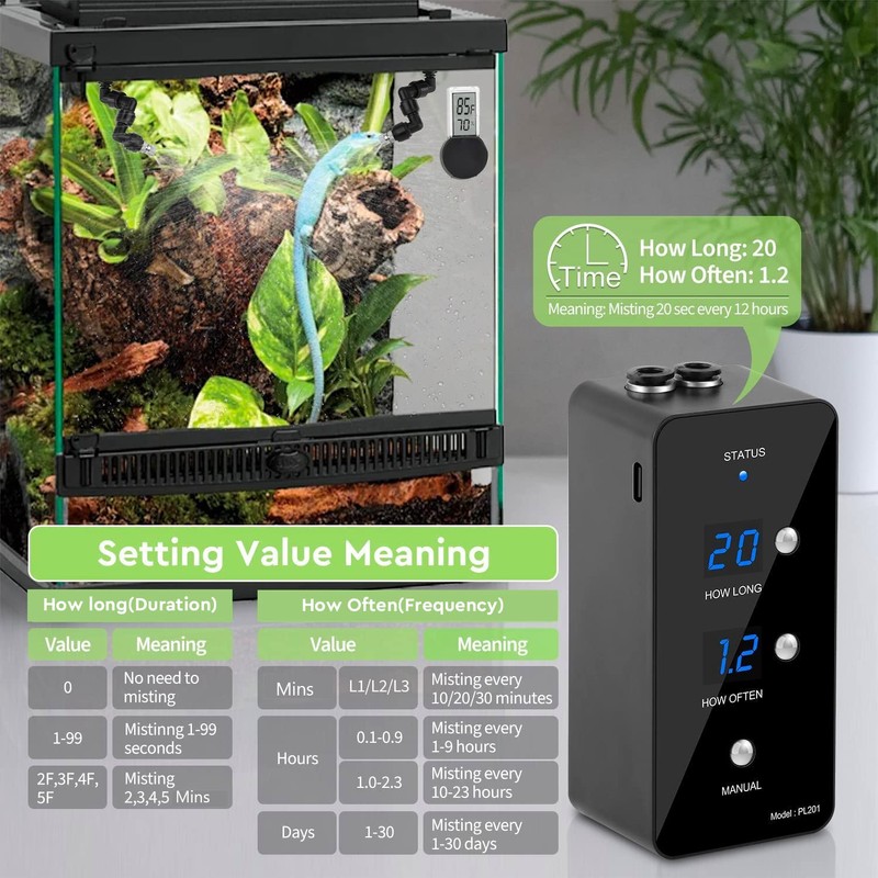 moistenland Reptile Humidifier, Misting System for Terrariums, Automatic with Adjustable