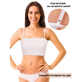 Pack of 3 Women’s Flower Lace Tube Top Bandeau Bras - Strapless, Seamless & Stretchy Breast Wrap Bras -