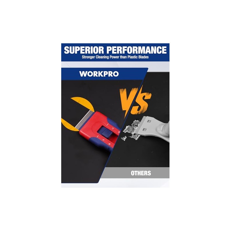 WORKPRO Retractable Razor Blade Scraper with 56 Blades, Built-in Storage